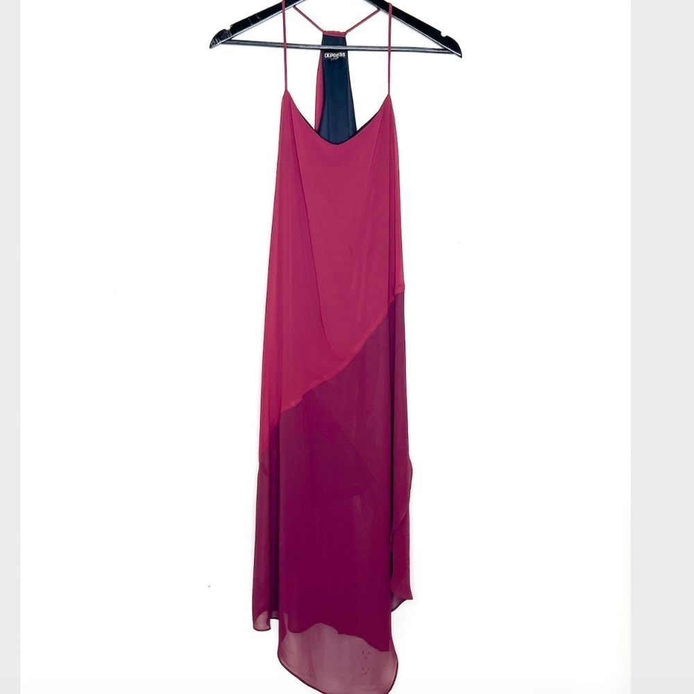 Express Dress Asymmetrical Midi Sleeveless Red Polyester
